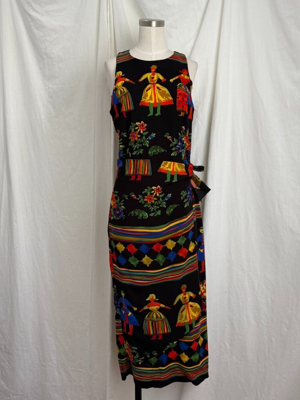 VTG 80s 90s Sarong Dress Size 10 M Novelty Print Floral Tropical Luau Artsy Folk